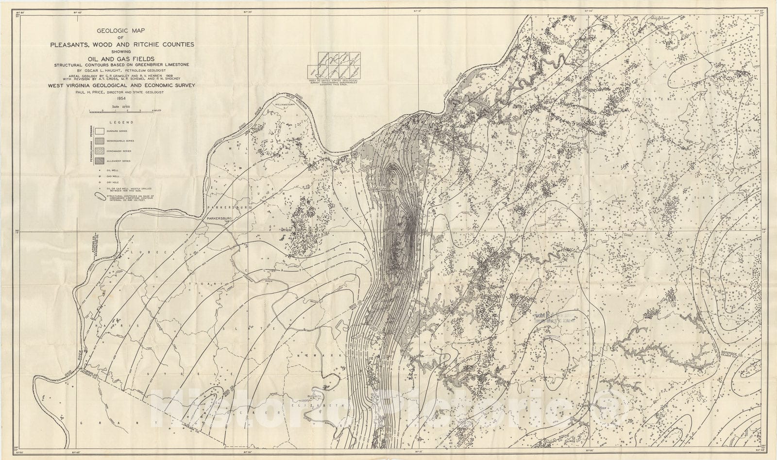 Map : Oil and gas report and map of Pleasants, Wood, and Ritchie Counties, West Virginia, 1955 Cartography Wall Art :