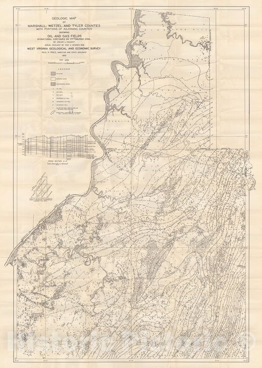 Map : Oil and gas report and map of Marshall, Wetzel, and Tyler Counties, West Virginia, 1955 Cartography Wall Art :