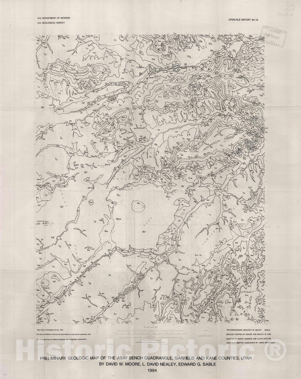 Map : Preliminary report, measured sections, and map of the geology of the Asay Bench quadrangle, Garfield and Kane Counties, Utah, 1994 Cartography Wall Art :