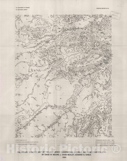 Map : Preliminary report, measured sections, and map of the geology of the Asay Bench quadrangle, Garfield and Kane Counties, Utah, 1994 Cartography Wall Art :