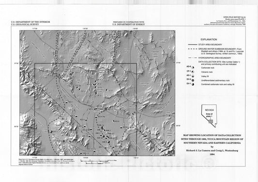 Map : Selected ground-water data for Yucca Mountain region, southern Nevada and eastern California, 1994 Cartography Wall Art :