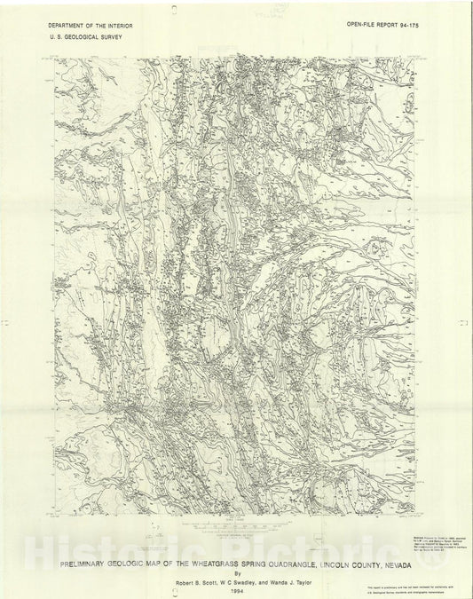 Map : Preliminary geologic map of the Wheatgrass Spring quadrangle, Lincoln County, Nevada, 1994 Cartography Wall Art :