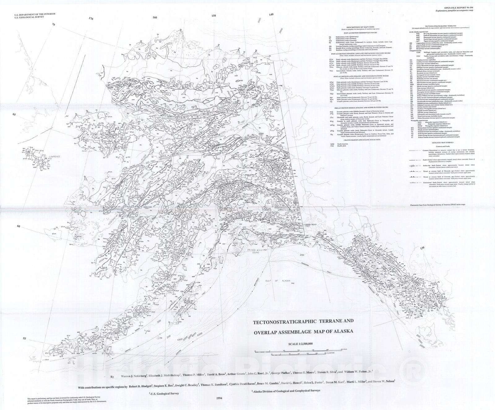 Map : Tectonostratigraphic terrane and overlap assemblage map of Alaska, 1994 Cartography Wall Art :