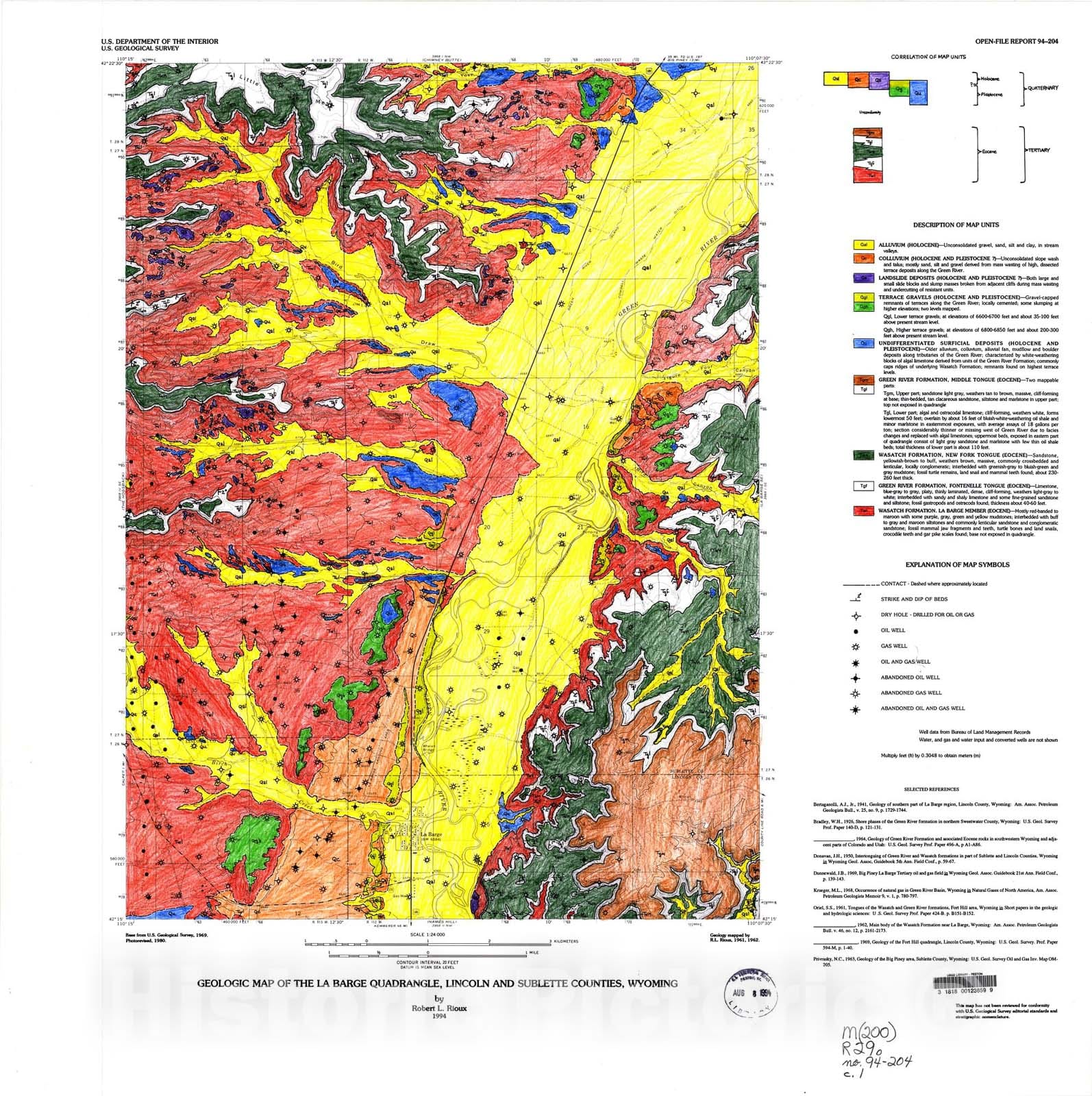 Map : Geologic map of the La Barge quadrangle, Lincoln and Sublette Counties, Wyoming, 1994 Cartography Wall Art :
