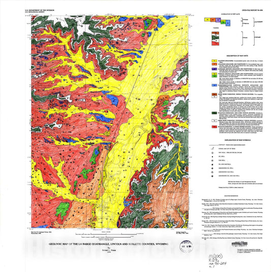 Map : Geologic map of the La Barge quadrangle, Lincoln and Sublette Counties, Wyoming, 1994 Cartography Wall Art :