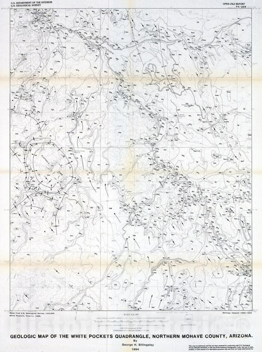 Map : Geologic map of the White Pockets quadrangle, northern Mohave County, Arizona, 1994 Cartography Wall Art :