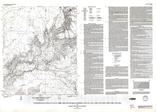 Map : Preliminary geologic map of the Strawberry quadrangle, Yavapai, Gila, and Coconino Counties, Arizona, 1994 Cartography Wall Art :