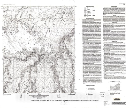 Map : Preliminary geologic map of the Blue Ridge Reservoir quadrangle, Coconino County, Arizona, 1994 Cartography Wall Art :