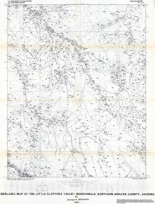 Map : Geologic map of the Little Clayhole Valley quadrangle, northern Mohave County, Arizona, 1994 Cartography Wall Art :