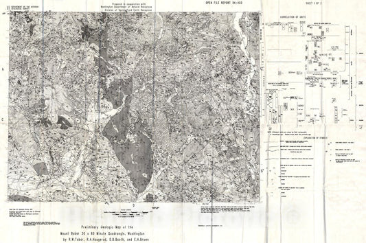 Map : Preliminary geologic map of the Mount Baker 30-by-60-minute quadrangle, Washington, 1994 Cartography Wall Art :