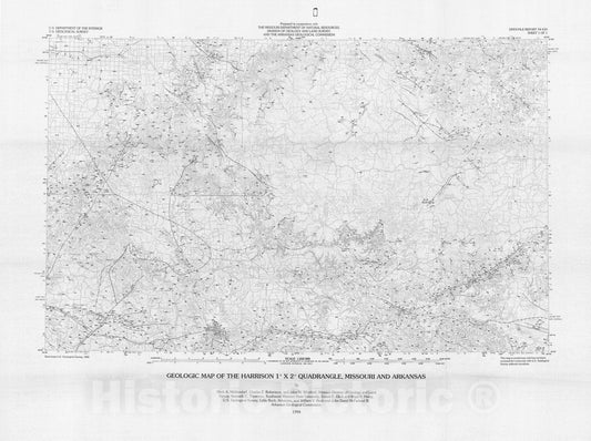 Map : Geologic map of the Harrison one degree x two degrees quadrangle, Missouri and Arkansas, one994 Cartography Wall Art :