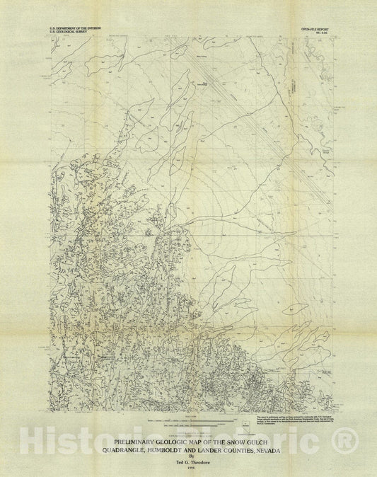 Map : Preliminary geologic map of the Snow Gulch quadrangle, Humboldt and Lander Counties, Nevada, 1994 Cartography Wall Art :