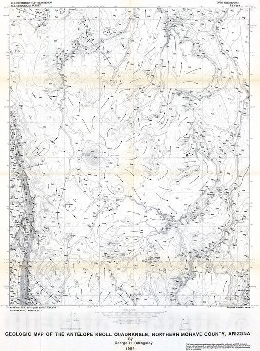 Map : Geologic map of the Antelope Knoll quadrangle northern Mohave County, Arizona, 1994 Cartography Wall Art :