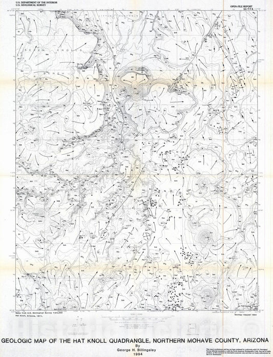 Map : Geologic map of the Hat Knoll quadrangle, northern Mohave County, Arizona, 1994 Cartography Wall Art :