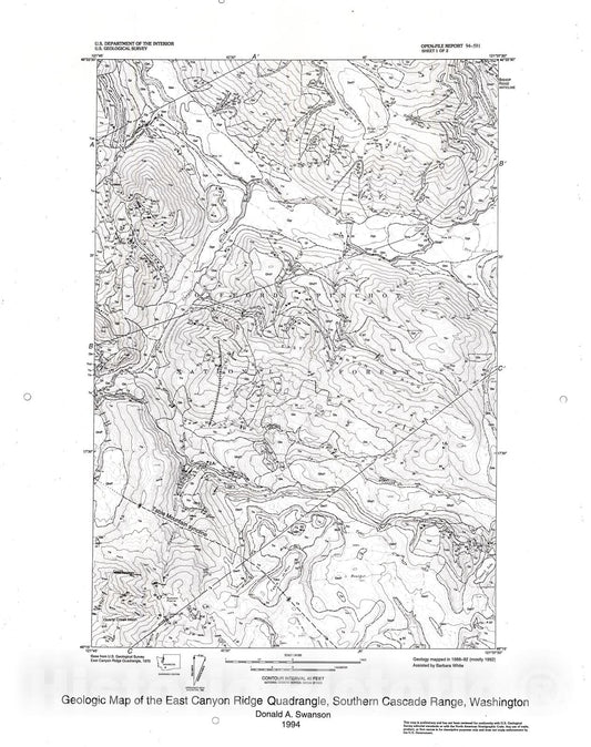 Map : Geologic map of the East Canyon Ridge quadrangle, southern Cascade Range, Washington, 1994 Cartography Wall Art :