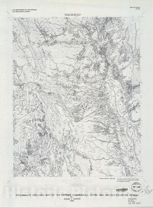 Map : Preliminary geologic map of the Farrier quadrangle, Clark and Lincoln Counties, Nevada, 1994 Cartography Wall Art :