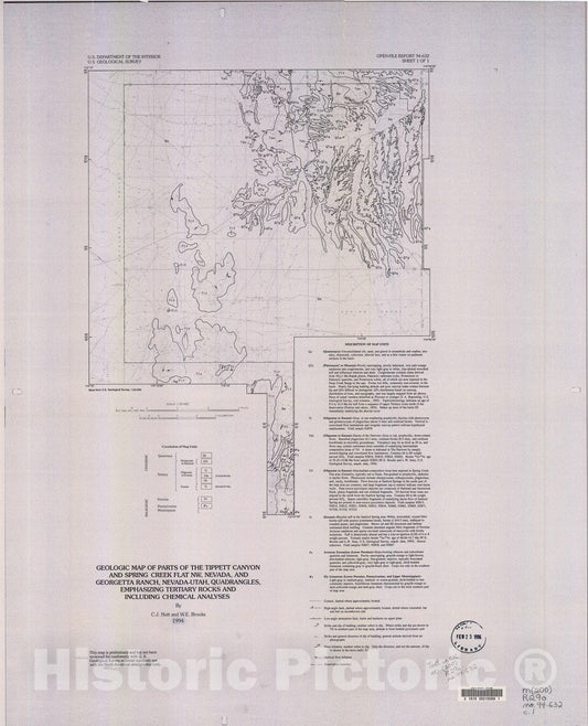 Map : Geologic map of parts of the Tippett Canyon and Spring Creek Flat NW, Nevada, and Georgetta Ranch, Nevada-Utah, quadrangles, empha, 1994 Cartography Wall Art :