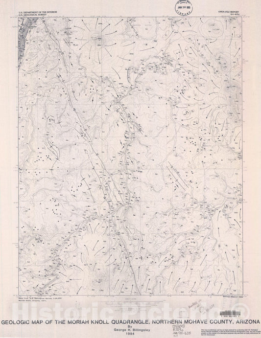 Map : Geologic map of the Moriah Knoll quadrangle, northern Mohave County, Arizona, 1994 Cartography Wall Art :