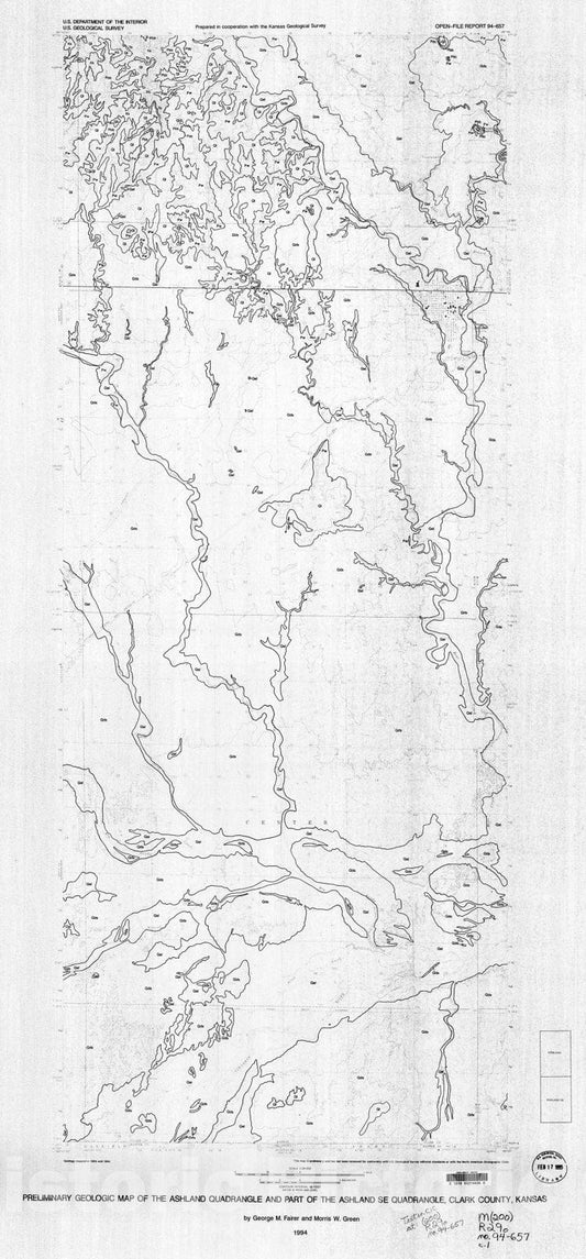 Map : Preliminary geologic map of the Ashland quadrangle and part of the Ashland SE quadrangle, Clark County, Kansas, 1994 Cartography Wall Art :