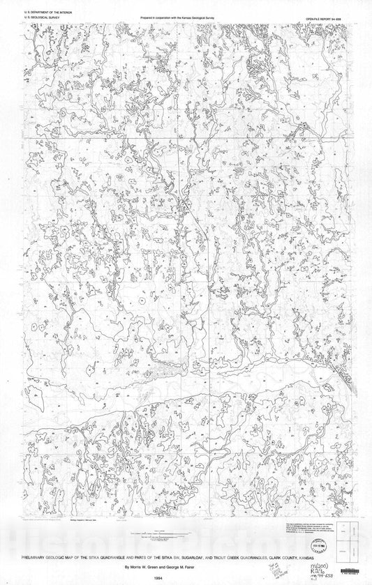 Map : Preliminary geologic map of the Sitka quadrangle and parts of the Sitka SW, Sugarloaf and Trout Creek quadrangles, Clark County, Kansas, 1994 Cartography Wall Art :