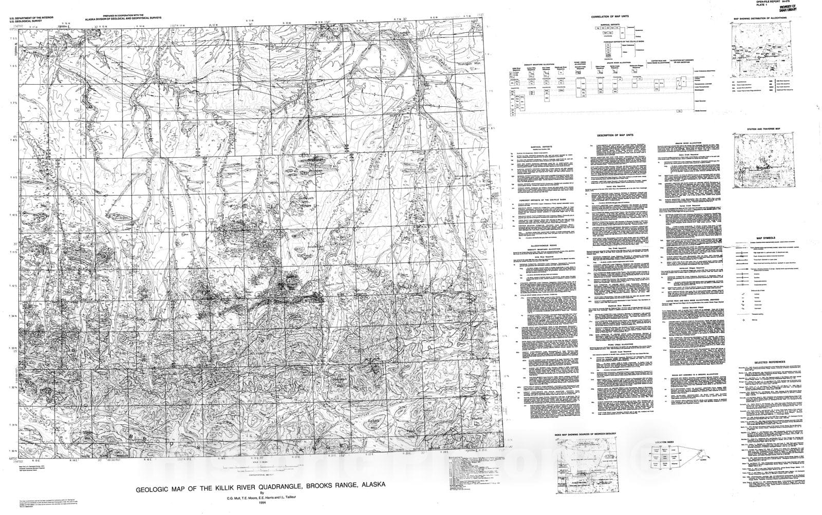 Map : Geologic map of the Killik River quadrangle, Brooks Range, Alaska, 1994 Cartography Wall Art :