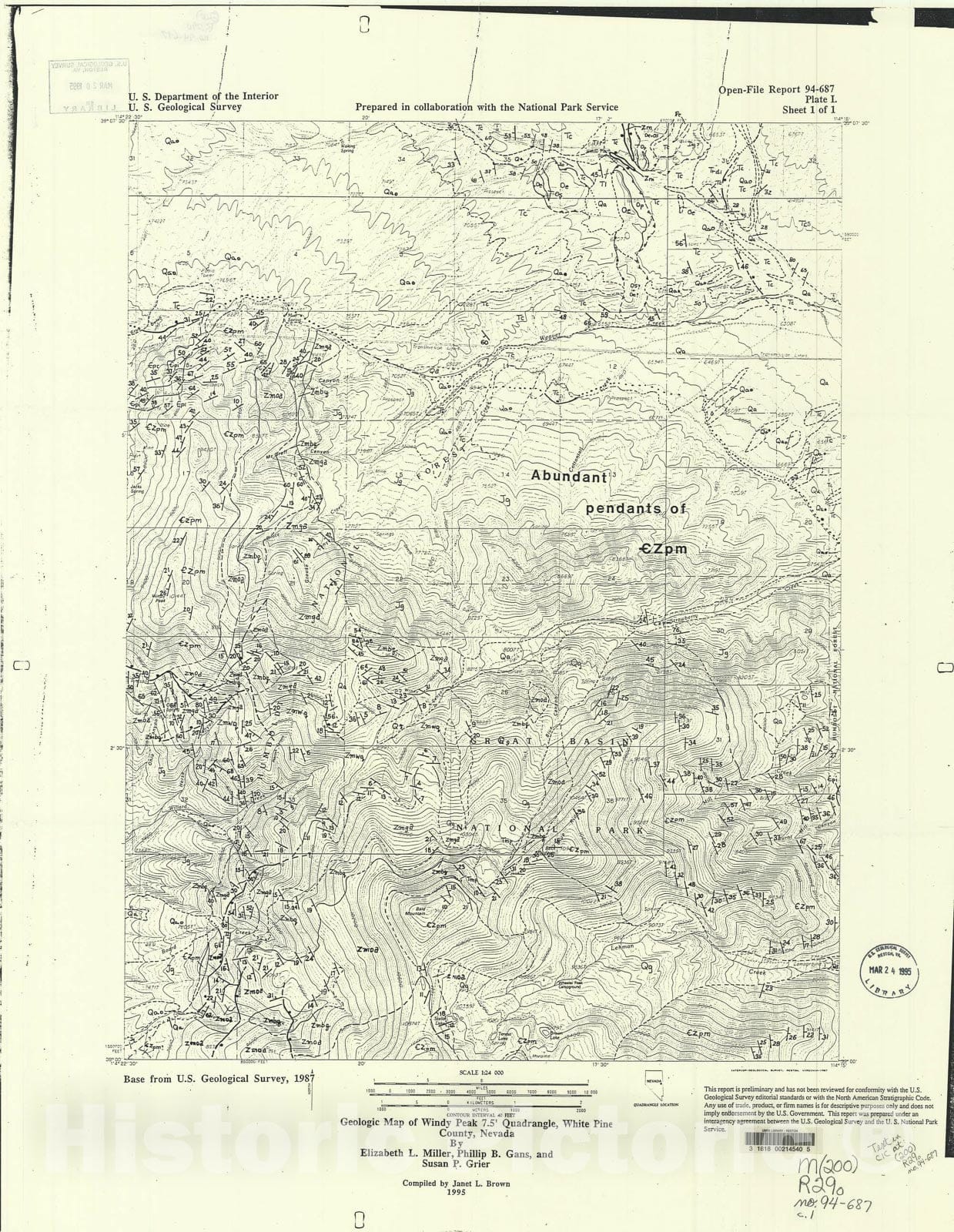 Map : Geologic map of Windy Peak 7.5' quadrangle, White Pine County, Nevada, 1994 Cartography Wall Art :