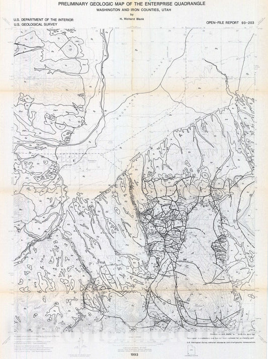 Map : Preliminary geologic map of the Enterprise quadrangle, Washington and Iron Counties, Utah, 1993 Cartography Wall Art :