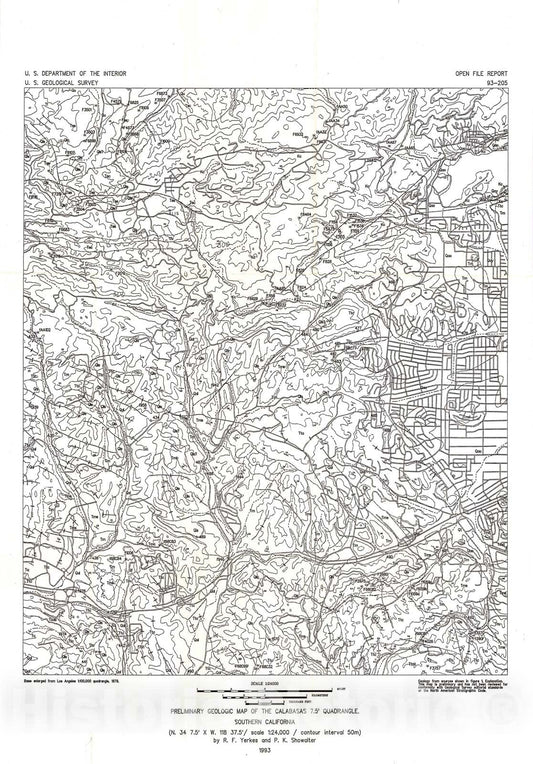 Map : Preliminary geologic map of the Calabasas 7.5' quadrangle, southern California, 1993 Cartography Wall Art :