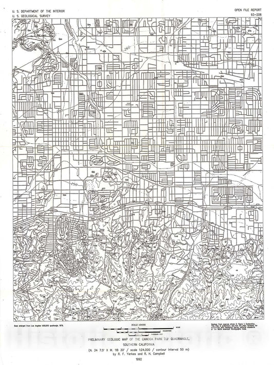 Map : Preliminary geologic map of the Canoga Park 7.5' quadrangle, southern California, 1993 Cartography Wall Art :