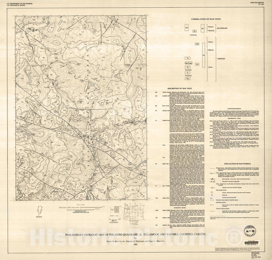 Map : Preliminary geologic map of the Hebo quadrangle, Tillamook and Yamhill Counties, Oregon, scale 1:24,000, 1993 Cartography Wall Art :