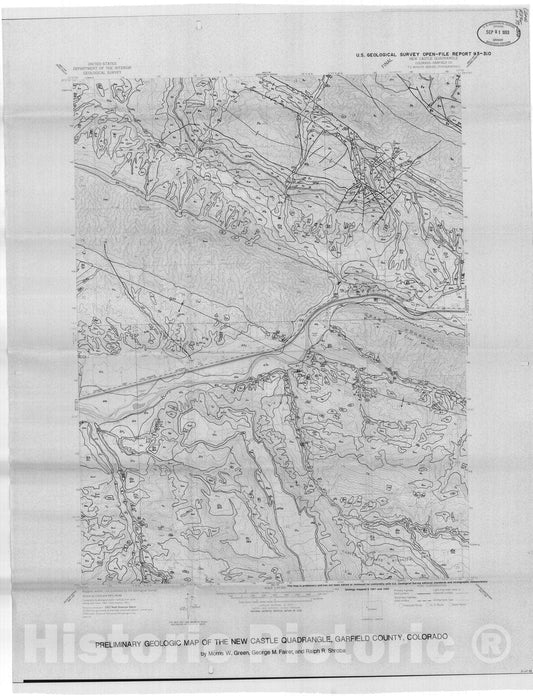 Map : Geologic map of the New Castle quadrangle, Garfield County, Colorado, 1993 Cartography Wall Art :