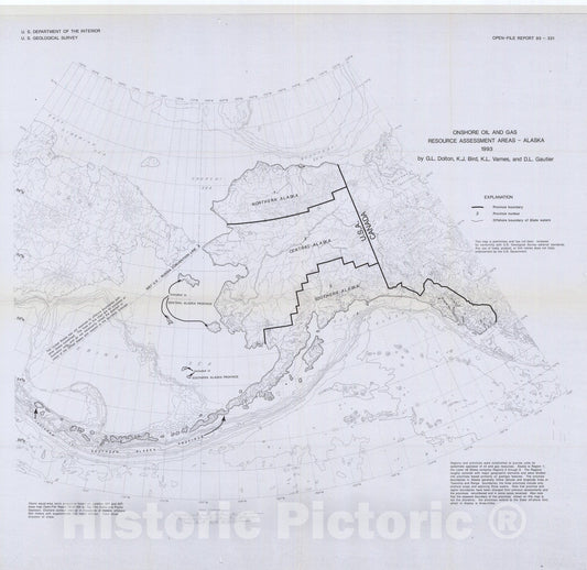 Map : Onshore oil and gas resource assessment areas-Alaska, 1993, 1993 Cartography Wall Art :
