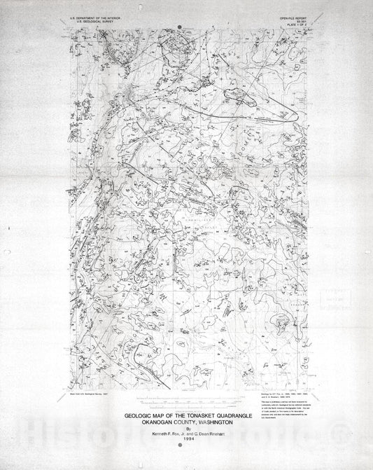 Map : Geologic map of the Tonasket quadrangle, Okanogan County, Washington, 1994 Cartography Wall Art :