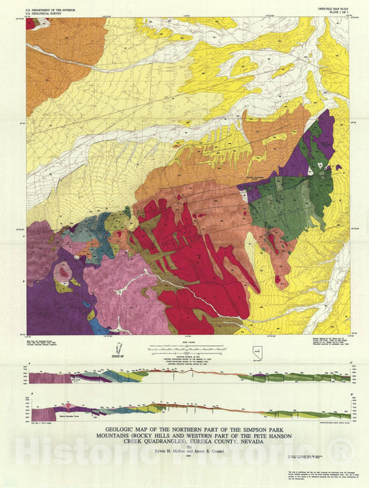 Map : Geologic map of the northern part of the Simpson Park Mountains (Rocky Hills and western part of the Pete Hanson Creek quadrangles, 1993 Cartography Wall Art :