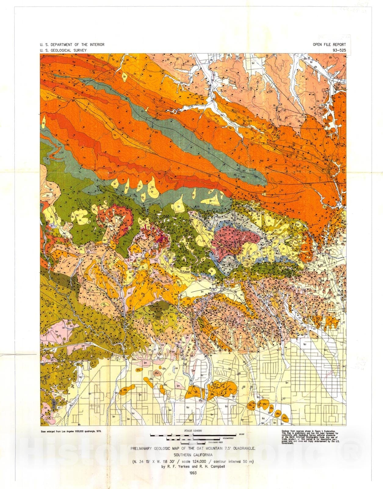 Map : Preliminary geologic map of the Oat Mountain 7.5' quadrangle, southern California, 1993 Cartography Wall Art :
