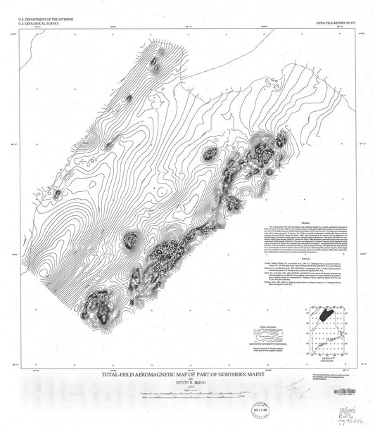 Map : Total-field aeromagnetic map of part of northern Maine, 1993 Cartography Wall Art :