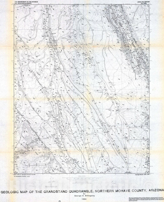 Map : Geologic map of The Grandstand quadrangle, northern Mohave County, Arizona, 1993 Cartography Wall Art :