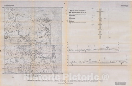 Map : Preliminary geologic map of the Chiricahua National Monument, Cochise County, Arizona, with digital geologic map data, 1993 Cartography Wall Art :