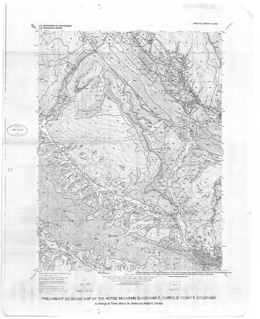 Map : Preliminary geologic map of the Horse Mountain quadrangle, Garfield County, Colorado, 1993 Cartography Wall Art :