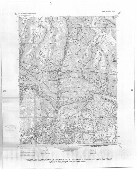 Map : Preliminary geologic map of the Rifle Falls quadrangle, Garfield County, Colorado, 1993 Cartography Wall Art :
