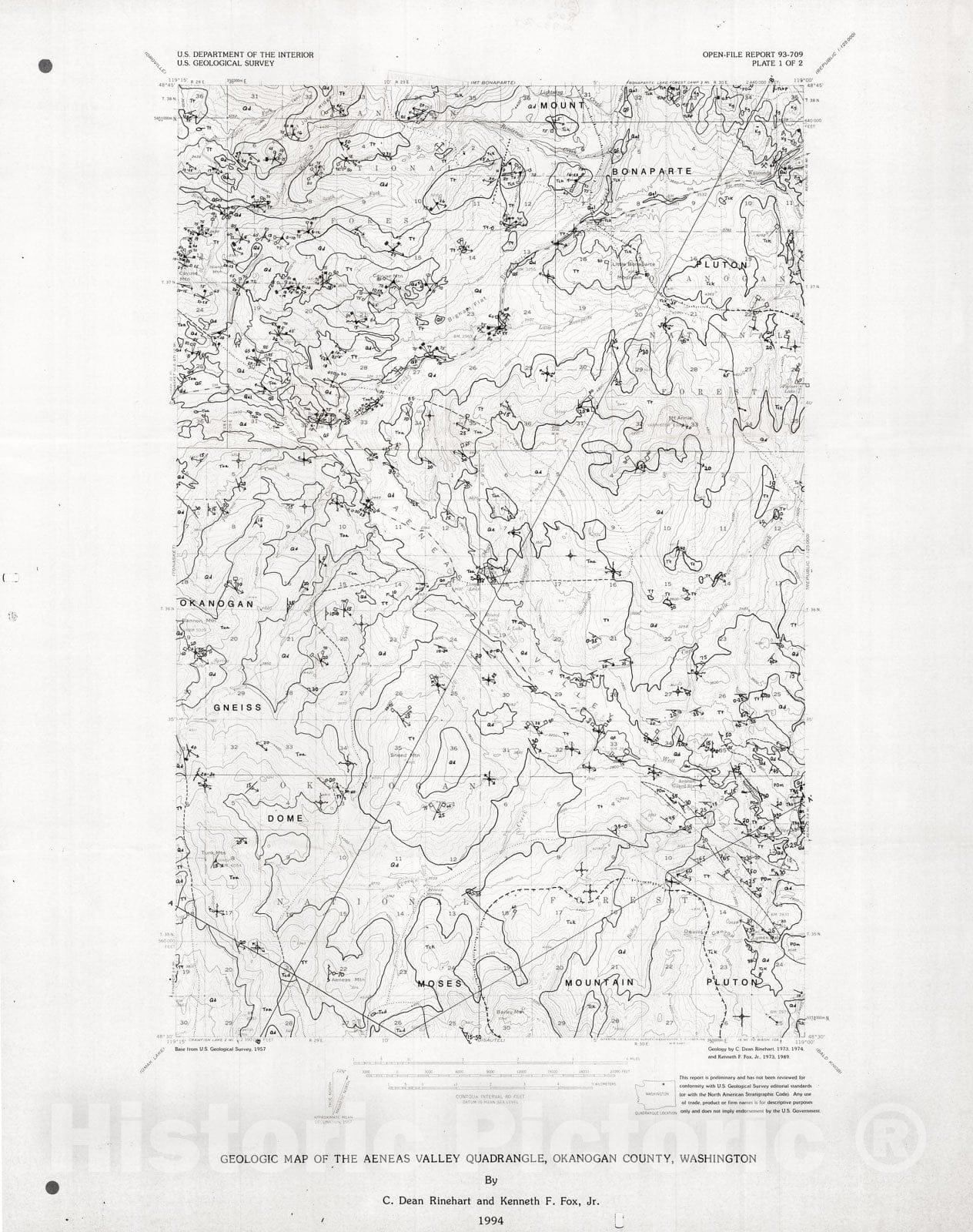 Map : Geologic map of the Aeneas Valley quadrangle, Okanogan County, Washington, 1994 Cartography Wall Art :