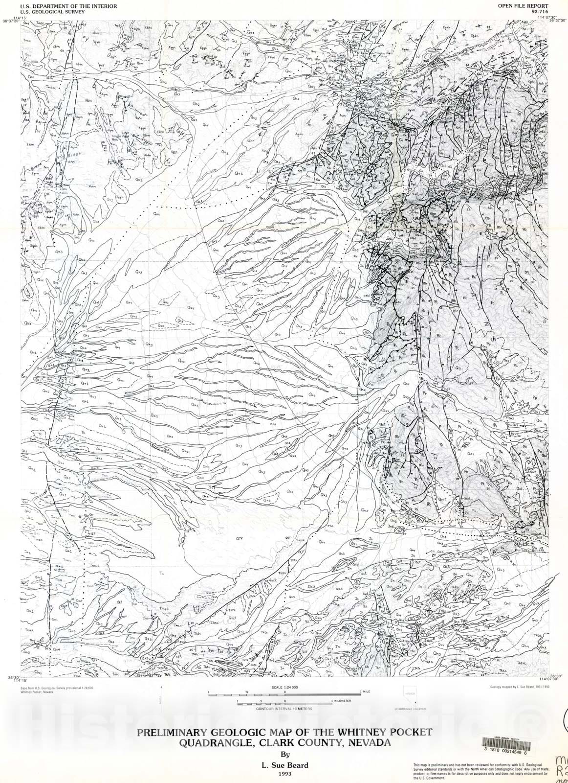 Map : Preliminary geologic map of the Whitney Pocket 7.5 minute quadrangle, Clark County, Nevada, 1993 Cartography Wall Art :