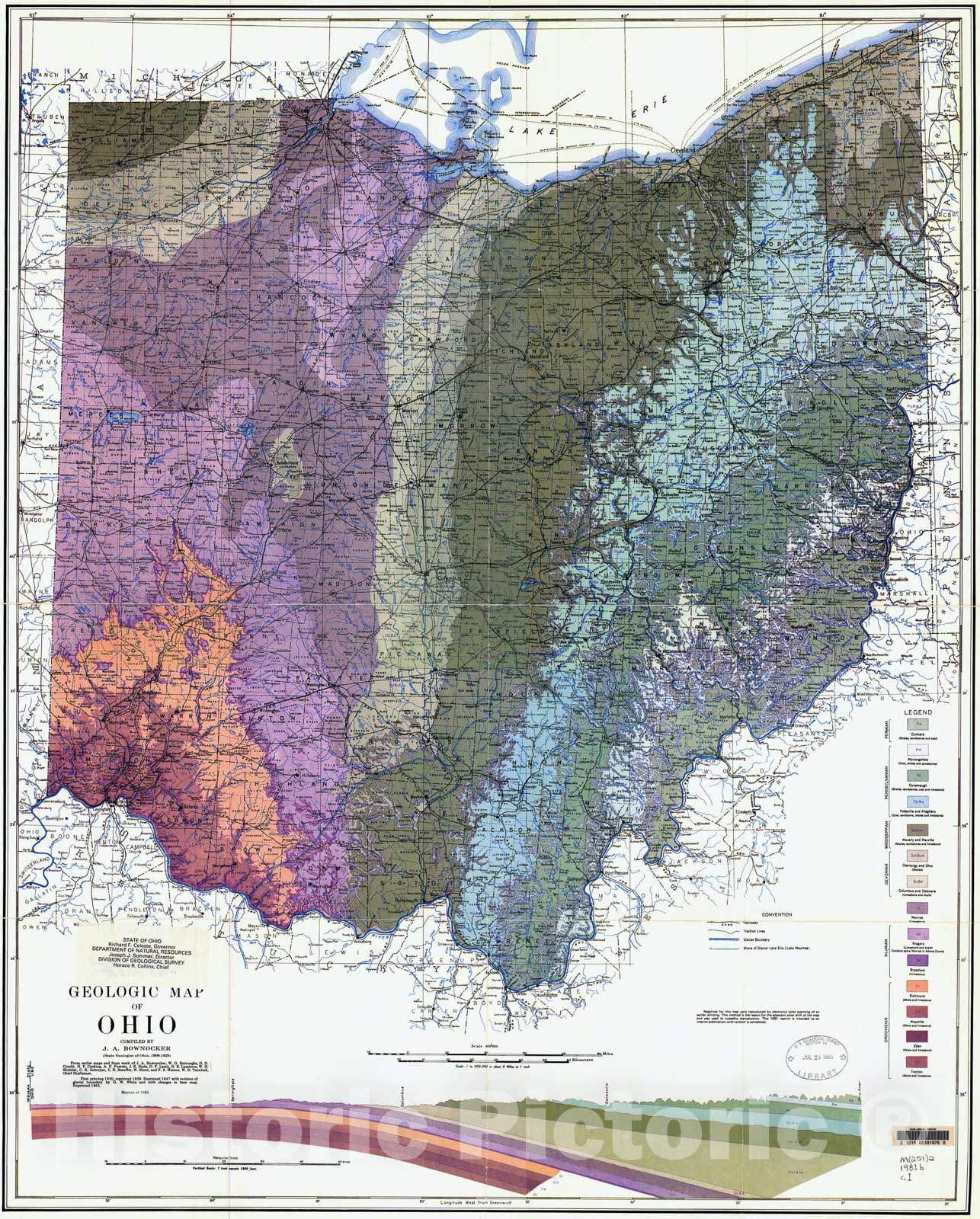 Map : Geologic map of Ohio [Revised 1947], 1920 Cartography Wall Art :