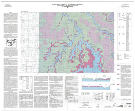 Map : Regional bedrock geology of the Ohio portion of the Piqua, Ohio-Indiana thirty x sixty minute quadrangle, 1993 Cartography Wall Art :
