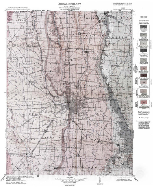 Map : Geology of the Columbus quadrangle, 1911 Cartography Wall Art :