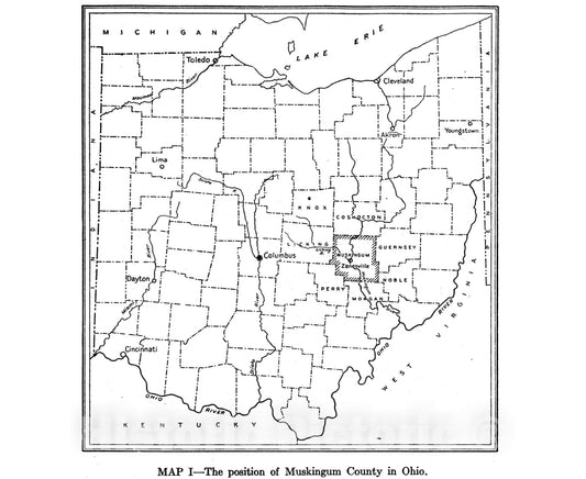 Map : Geology of Muskingum County, 1918 Cartography Wall Art :