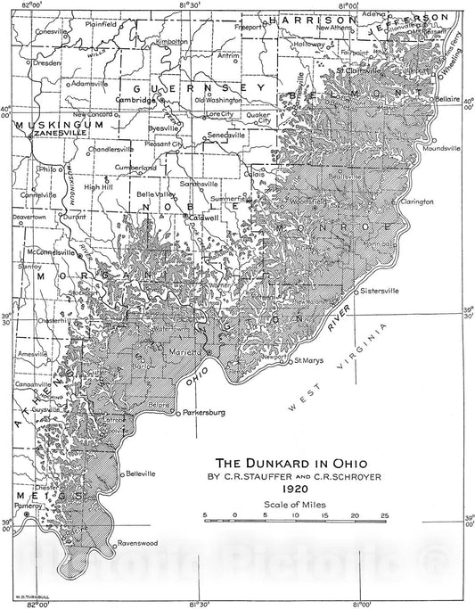 Map : The Dunkard Series in Ohio, 1920 Cartography Wall Art :