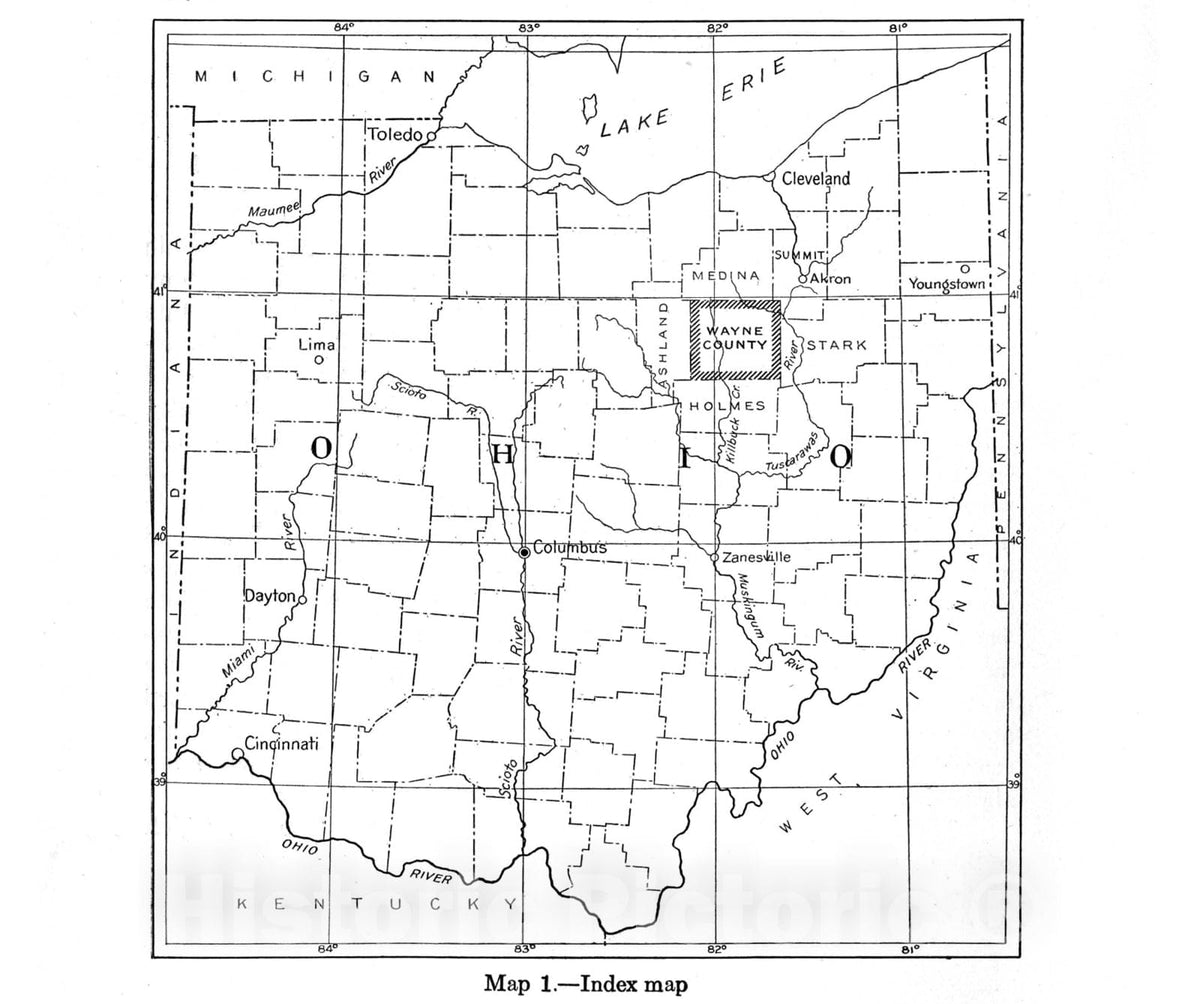 Map : Geology of Wayne County, 1921 Cartography Wall Art :