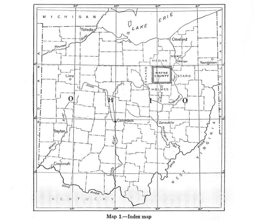 Map : Geology of Wayne County, 1921 Cartography Wall Art :