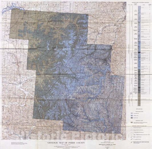 Map : Geology of Perry County, 1951 Cartography Wall Art :